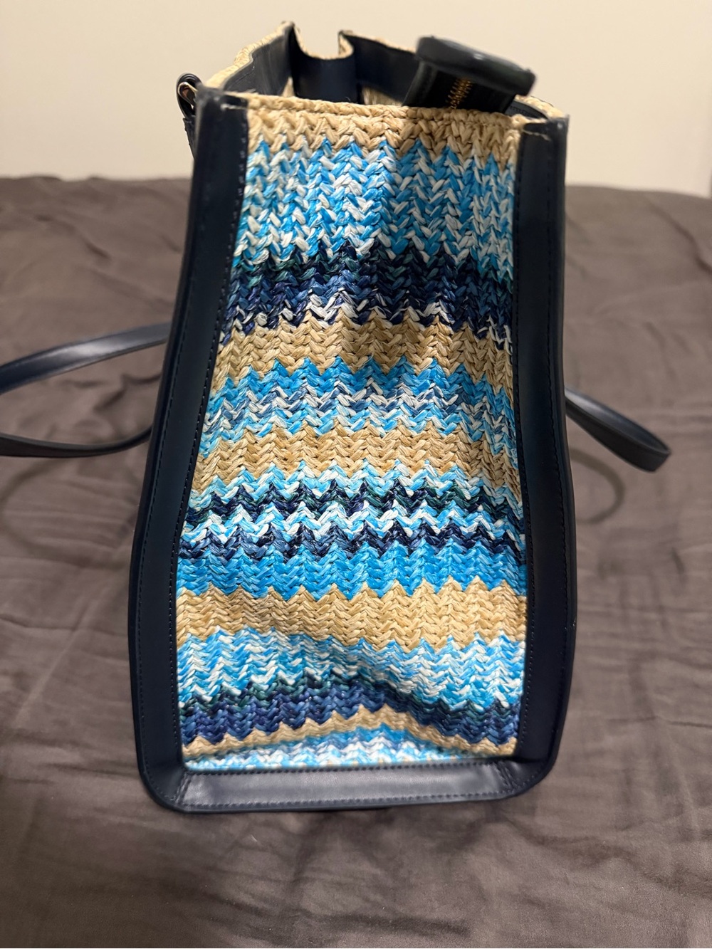 kate spade Navy and Blue Striped Straw Tote - Picture 4 of 9